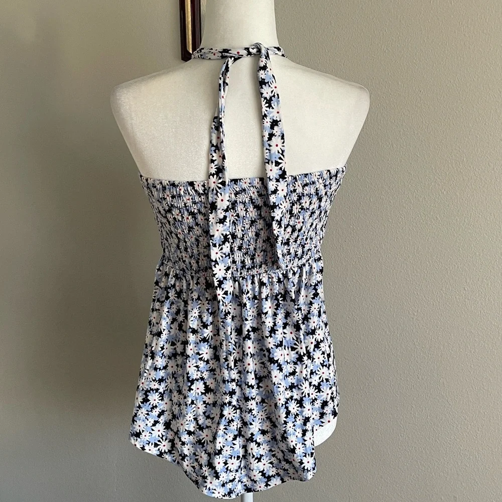 Floral Halter Top with Blue Lace Size L - Picture 5 of 6